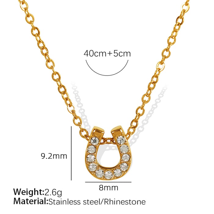 1 Piece Simple Series Simple Geometric Stainless Steel  Gold Color Rhinestone Women's Pendant Necklaces 